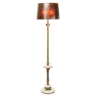 Hollywood Regency Double Cluster Marble and Brass Floor Lamp With Mica Shade For Sale