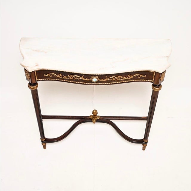 Vintage French Walnut Console Table with Marble Top, 1930 For Sale - Image 4 of 11