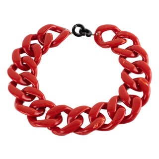 Angela Caputi Italy Choker Necklace Massive Red Cinnabar Resin Chain For Sale