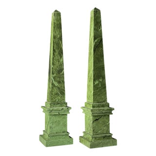 Green Faux Marble Obelisks, Set of 2 For Sale