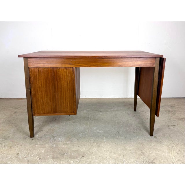 Mid Century Danish Modern Style Teak Drop Leaf Desk Restored For Sale - Image 9 of 12