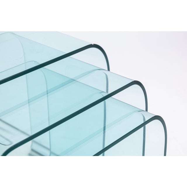 1980s Set of 3 Vintage 1980s Fiam Italia Glass Waterfall Nesting Side End Tables For Sale - Image 5 of 5