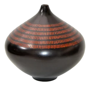 Signed Peruvian Urn Shape Studio Piece Black & Brown Ceramic Vase, Pottery