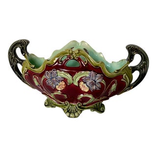 19th C French Victorian Majolica Centerpiece Jardinière For Sale