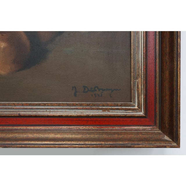 1920s J. De Bruyne, Realist Still Life with Ham, Eggs and Bread, 1920s, Oil on Canvas For Sale - Image 5 of 11