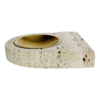 Travertine and Brass Ashtray, France, 1960s For Sale