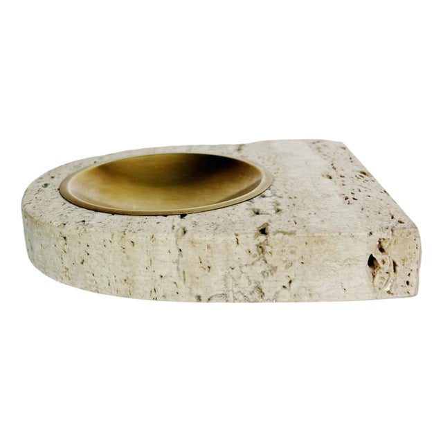 Travertine and Brass Ashtray, France, 1960s For Sale