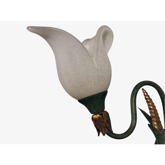 Green 1960s Italian Floral Wall Sconces, Green Metal, Bronze, Glass - Pair For Sale - Image 8 of 12
