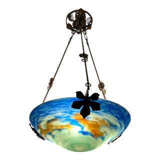 1920s Muller Frères Signed French Art Nouveau Chandelier For Sale