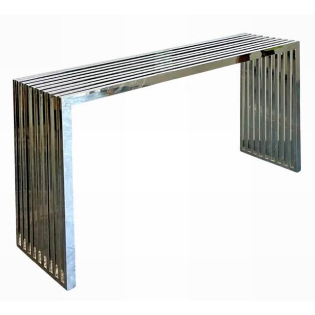 Vintage Chrome Slat Console Table After Ralph Lauren For Sale - Image 12 of 12