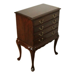 Late 20th Century Queen Anne–Style Cherry Wood Silverware Chest For Sale