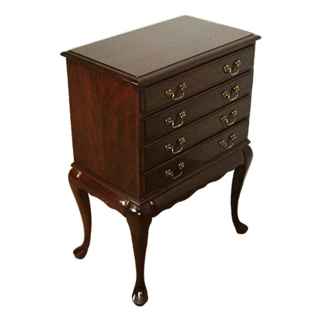 Late 20th Century Queen Anne–Style Cherry Wood Silverware Chest For Sale