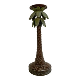 1980s Vintage Coastal Chic Large Scale Palm Tree Pillar Candle Holder. For Sale