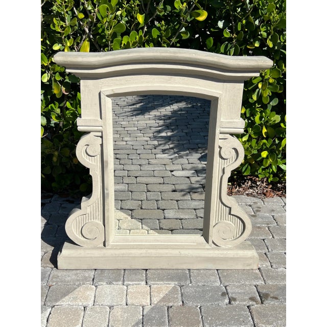 Antique Architectural Salvage Mirror With Grey Whitewash Paint, France