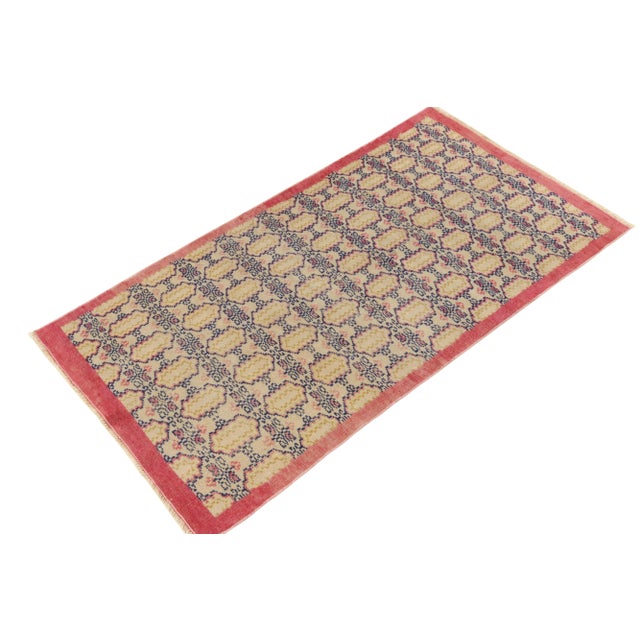 Art Deco Vintage 1960s Art Deco Rug in Beige, Blue, Pink-Red Geometric Pattern For Sale - Image 3 of 7