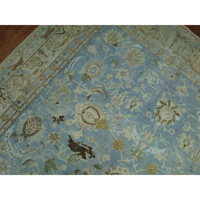 Early 20th Century Light Blue Animal Persian Tabriz Rug - 6'8" x 9'6" For Sale - Image 10 of 12