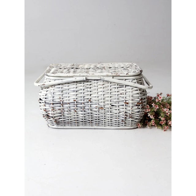 Vintage White Wicker Basket For Sale - Image 10 of 11