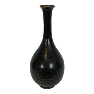 Vintage Black Ceramic Swan Vase For Sale