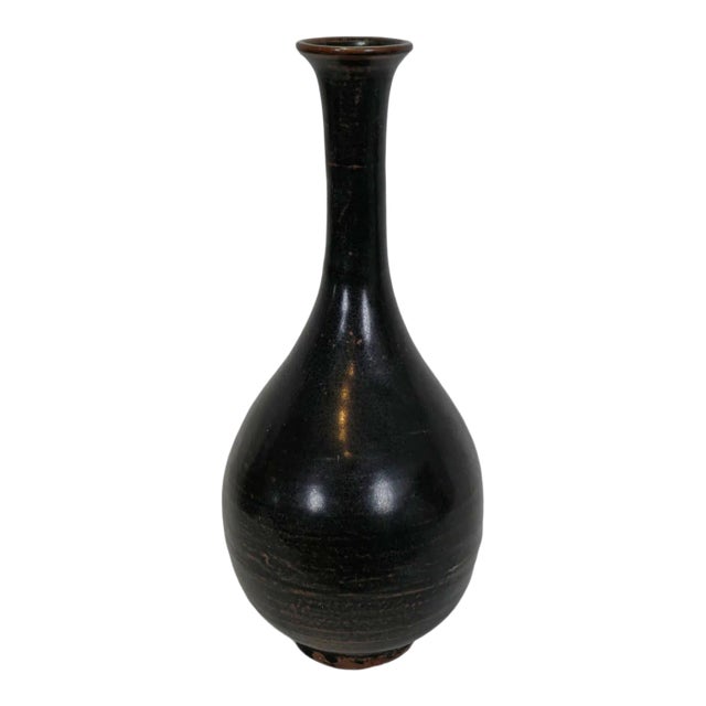 Vintage Black Ceramic Swan Vase For Sale