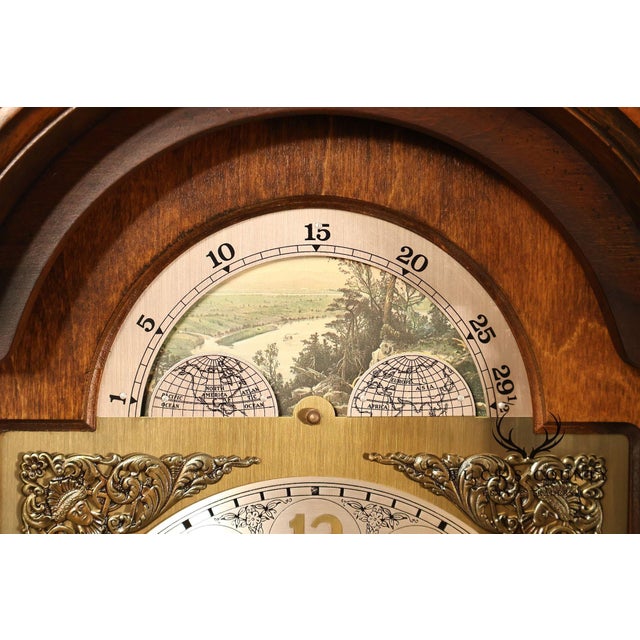 Howard Miller Chippendale Style Cherry Grandfather Grandmother Clock For Sale - Image 9 of 18