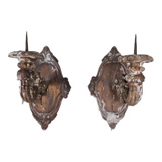 Pair of 19th Century Italian Giltwood Candle Sconces For Sale