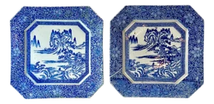 Late 18th Century Meiji Period Blue and White Japanese Plates With Cut Corners - A Pair