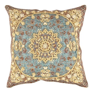 Pasargad DC Blue Diamond Silk Termeh Pillow For Sale