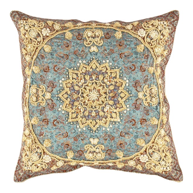 Pasargad DC Blue Diamond Silk Termeh Pillow For Sale