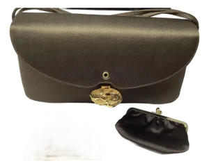Judith Leiber Brown Satin Flap Evening Bag. Includes Coin Purse and Neiman Marcus Storage Bag.