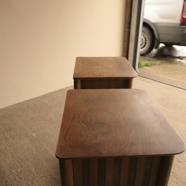 Striped Oak Bedside Tables, Set of 2 For Sale - Image 10 of 13