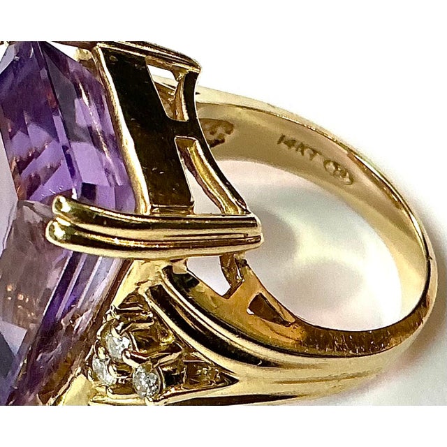 Late 20th Century 14k Yellow Gold Amethyst and Diamond Ring For Sale - Image 5 of 6