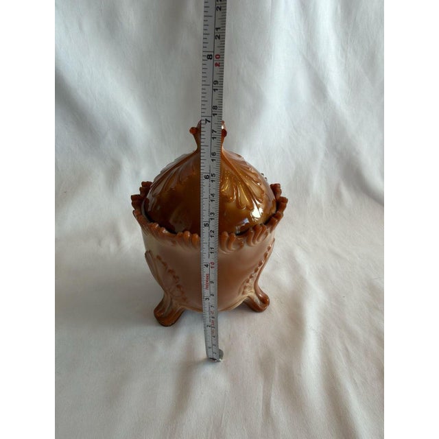 Antique Greentown Chocolate Slag Glass Leaf and Bracket Footed Covered Sugar Bow For Sale In Los Angeles - Image 6 of 8