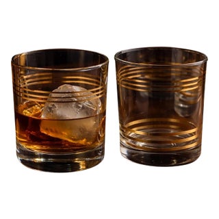 Mid 20th Century Mid-Century Modern Gold Banded Rocks Glasses, Set of Four For Sale
