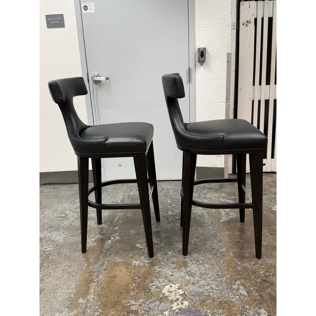 Global Views Anvil Black Leather Bar Stools, Pair For Sale In San Francisco - Image 6 of 12