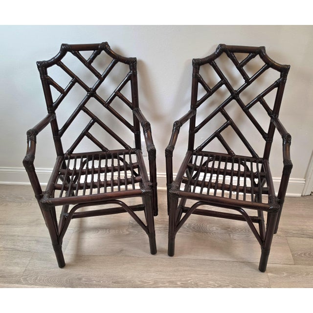 Vintage Chinese Chippendale Organic Bamboo Dining Armchairs - A Pair For Sale - Image 12 of 16
