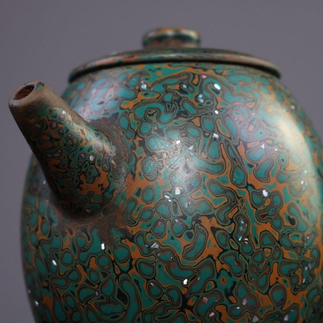 Mid 20th Century Lacquer Yixing Zisha Teapot, Abalone Shell Inlaid Swirl Pattern Chinoiserie Tea Ware For Sale - Image 9 of 9