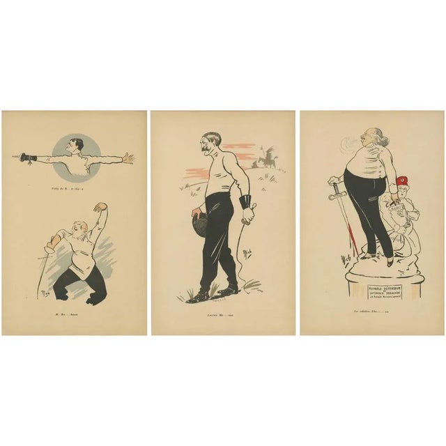 Mich, Fencing Caricatures, 1907, Paper, Set of 3 For Sale - Image 10 of 10