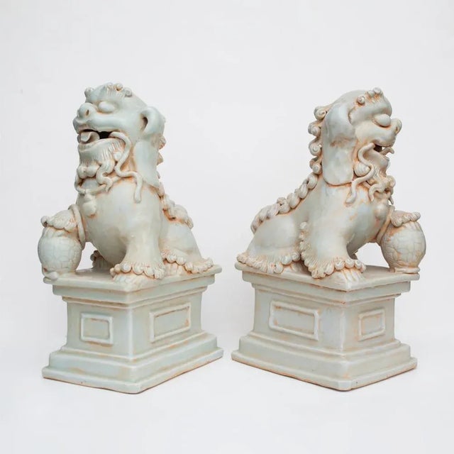 Chinoiserie 20th Century Large Chinese Celadon Foo Lions - a Pair For Sale - Image 3 of 13