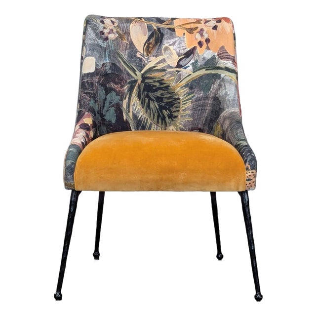 Anthropologie Bara Floral Velvet Lounge Chair With Swan Motif For Sale