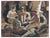 Yves Brayer, Soldiers Playing Cards, 1939, Watercolor, Framed For Sale