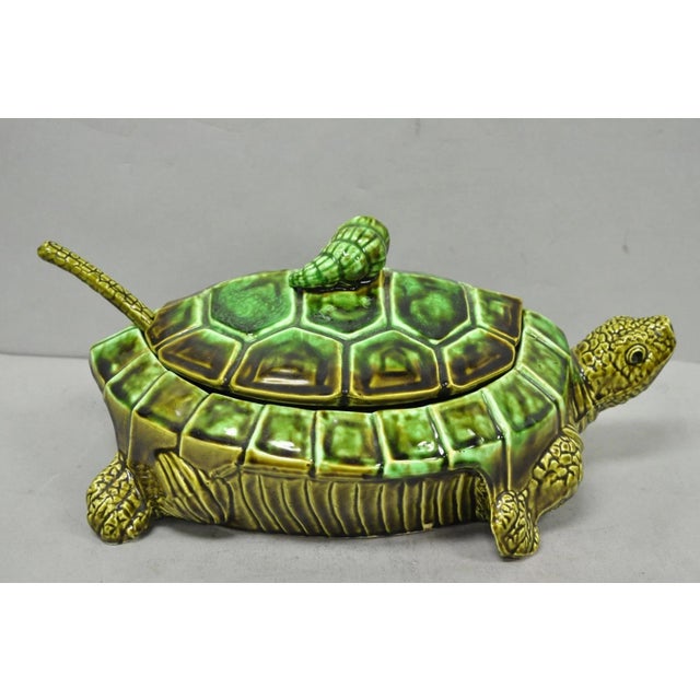 Vintage Tilso Japan Mid Century Modern Green Ceramic Figural Turtle Soup Tureen For Sale - Image 17 of 17