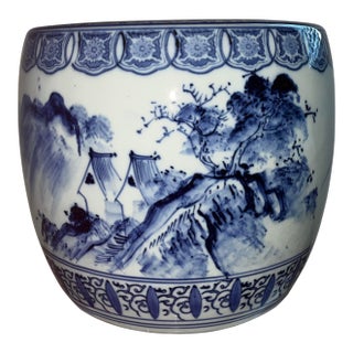 Antique Blue and White Porcelain Hibachi (Charcoal Brazier) Circa 1880-1905 For Sale