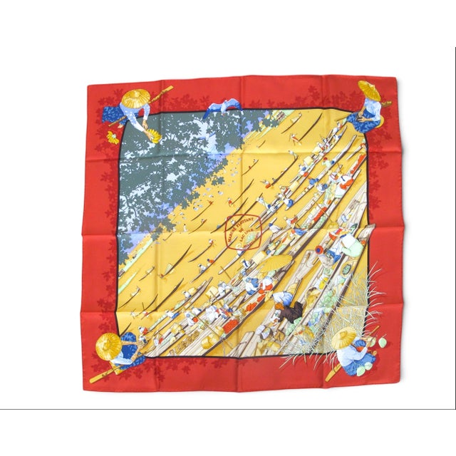 Hermes Paris Carre 90 Marché Flottant Du Lac Inlé Silk Scarf W/Box For Sale - Image 14 of 14
