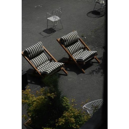 Mid-Century Lounge Chairs in Pine and Striped Cotton Canvas, Denmark, 1970s, Set of 2 For Sale - Image 6 of 17