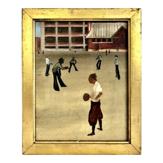 Oil on Board Painting of a Casual Ball Game, Attributed to Allan Rohan Crite (1910-2007) For Sale