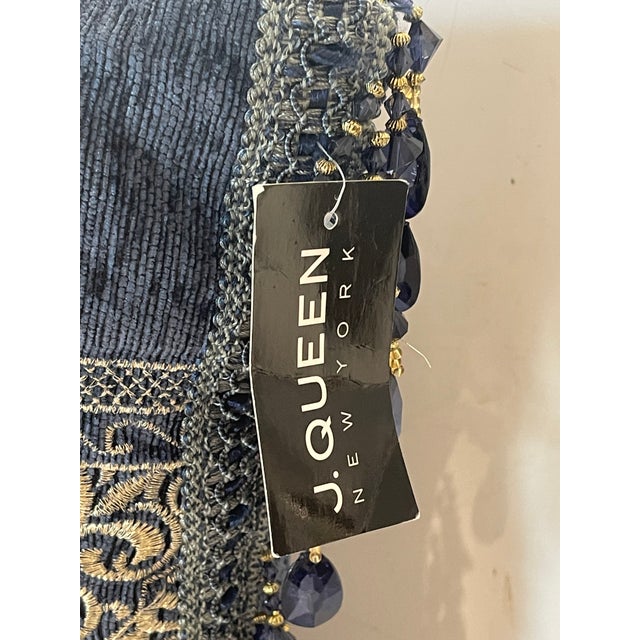 Shabby Chic 1990s Embroidered Velvet Pillow With Glass Bead Fringes by Queen For Sale - Image 3 of 6