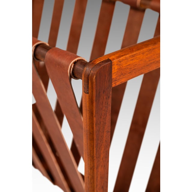 Danish Mid-Century Modern Brutalist Magazine Rack in Solid Teak With Leather Straps, Denmark, Circa 1960s For Sale - Image 14 of 15