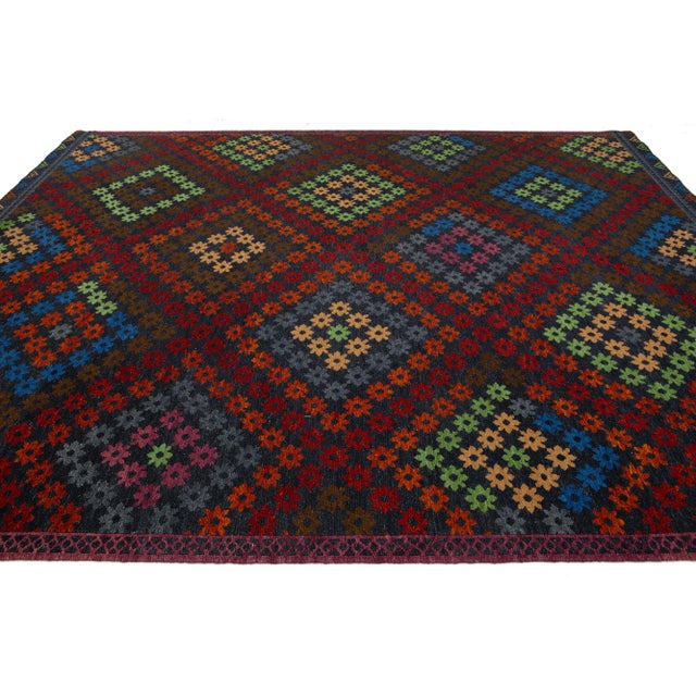 2010s Modern Soumak Wool Rug Handmade Multicolor With Geometric Designed For Sale - Image 5 of 10
