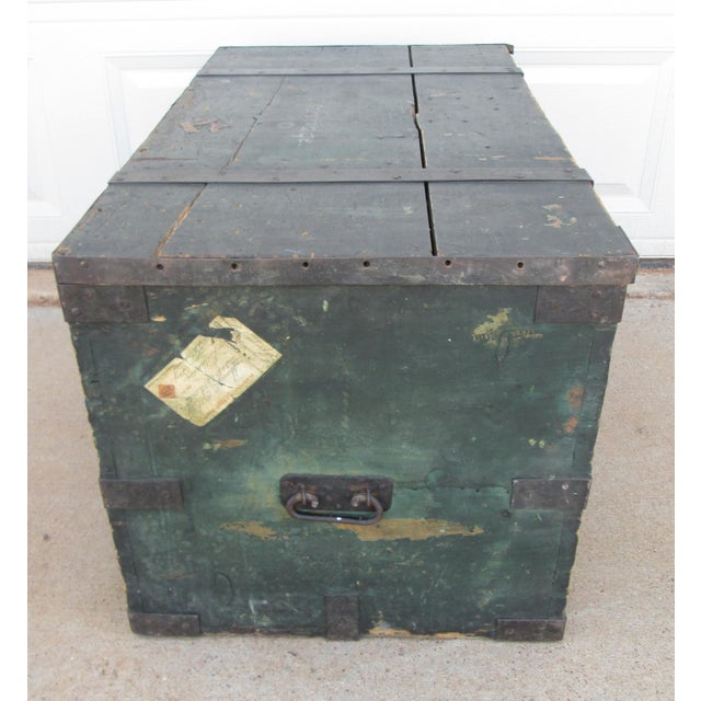 Antique Green Maritime Seaman’s Chest Ship Chest For Sale - Image 10 of 18