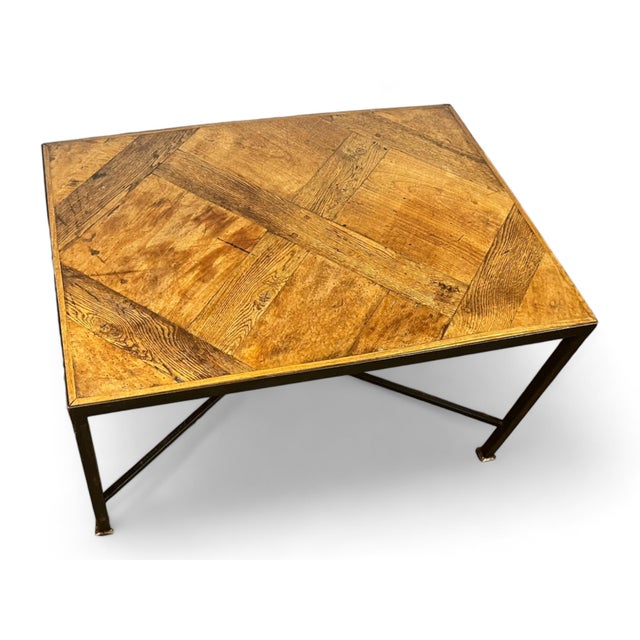 Coffee Table in Oak and Black Wrought Iron For Sale - Image 4 of 17